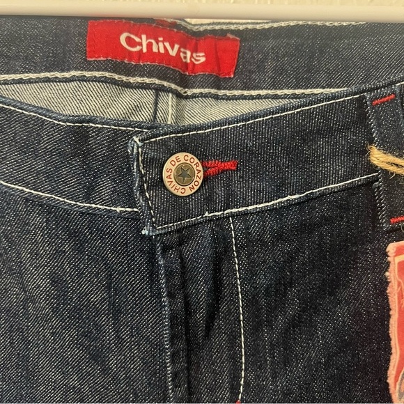 Rare Chivas Sz 11 Blue Flare Wide Leg Jeans Denim Embroidery Game Statement NWT - Picture 3 of 16